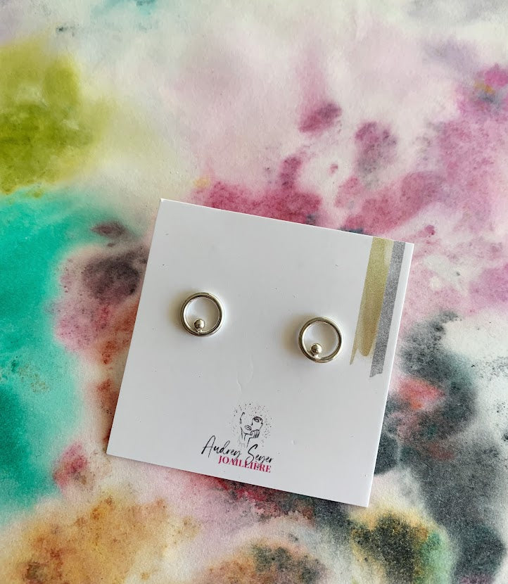 Boucles d'oreilles rondes avec petite boule en argent