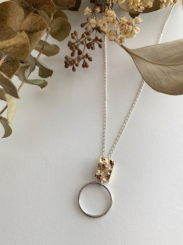 Pendentif or 10k et argent rectangle et rond