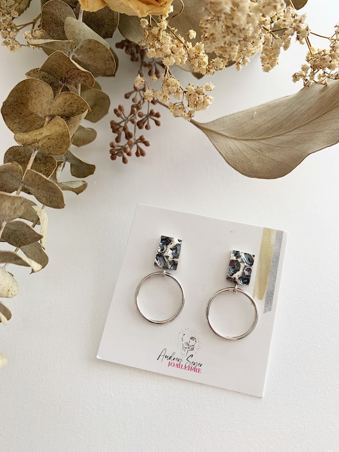 Boucles d'oreilles pendantes rectangles et ronds